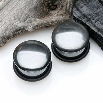 Detail View 1 of A Pair of Hematite Stone Single Flared Plug with O-Ring